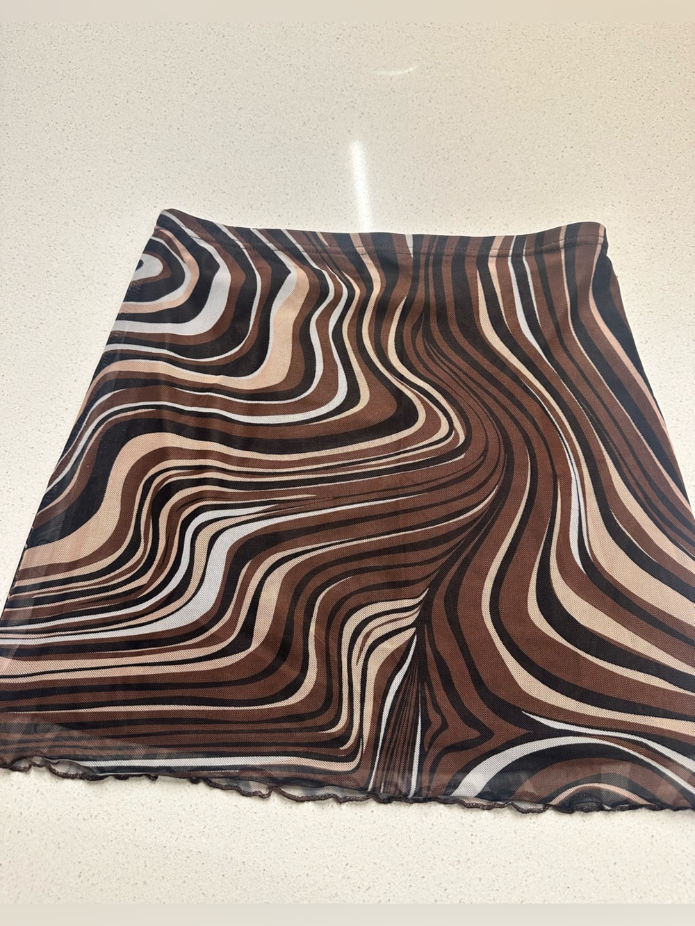 Wavy Swirl Print Mini Skirt in Brown & Black